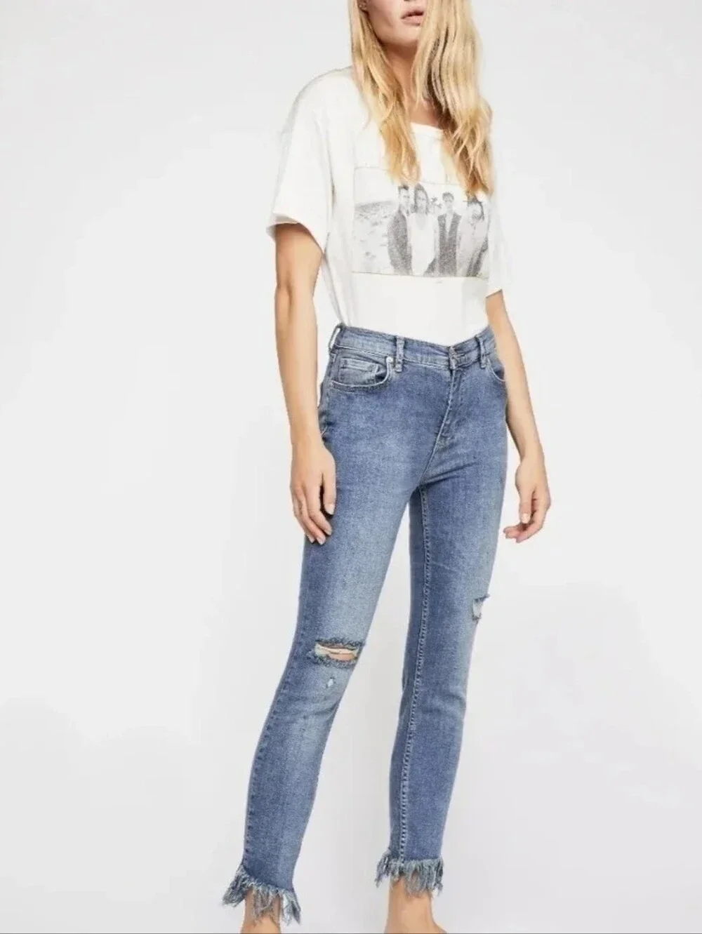 Free People Great Heights Frayed Skinny Jeans